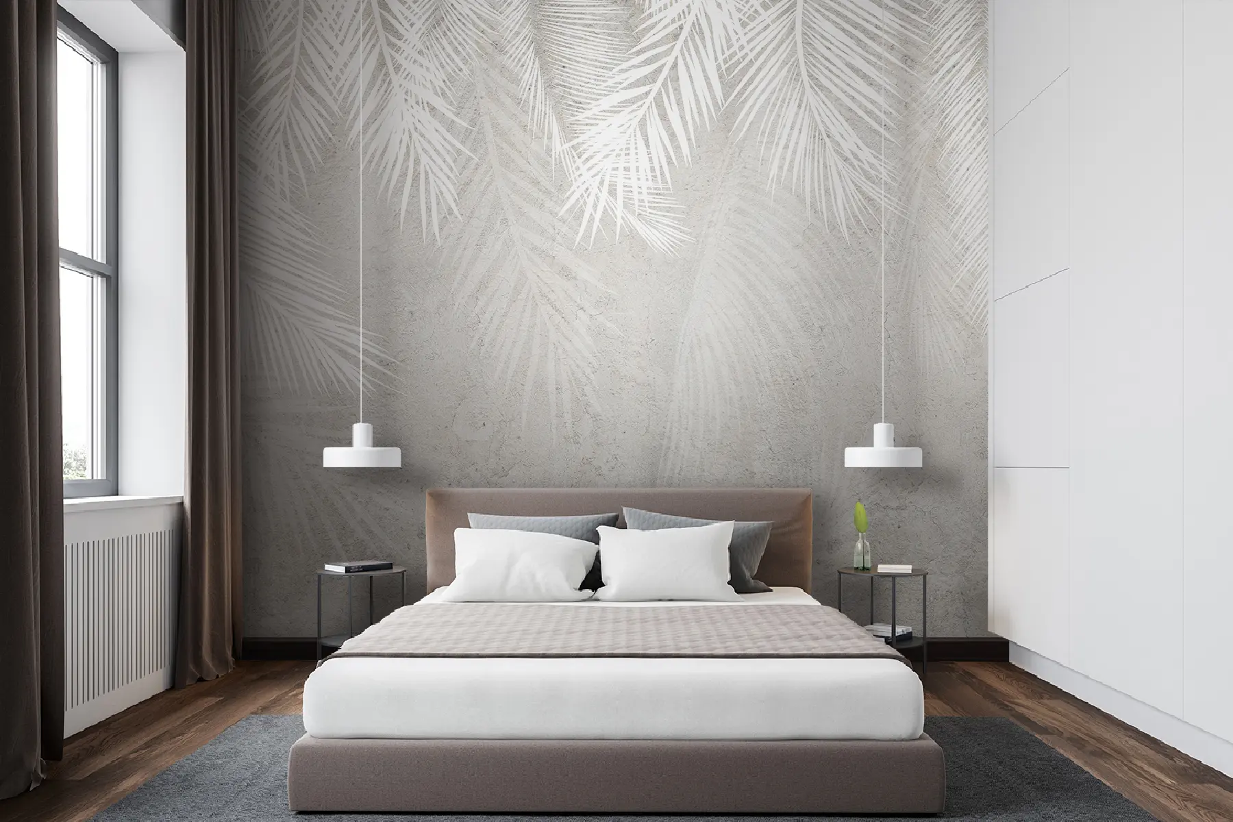 murais de parede Folhas de palmeira brancas quebradiças com uma textura grunge. u94286d1