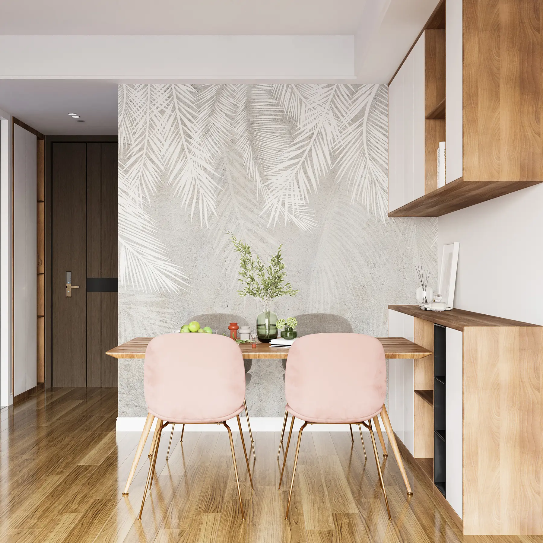 murais de parede Folhas de palmeira brancas quebradiças com uma textura grunge. u94286d1