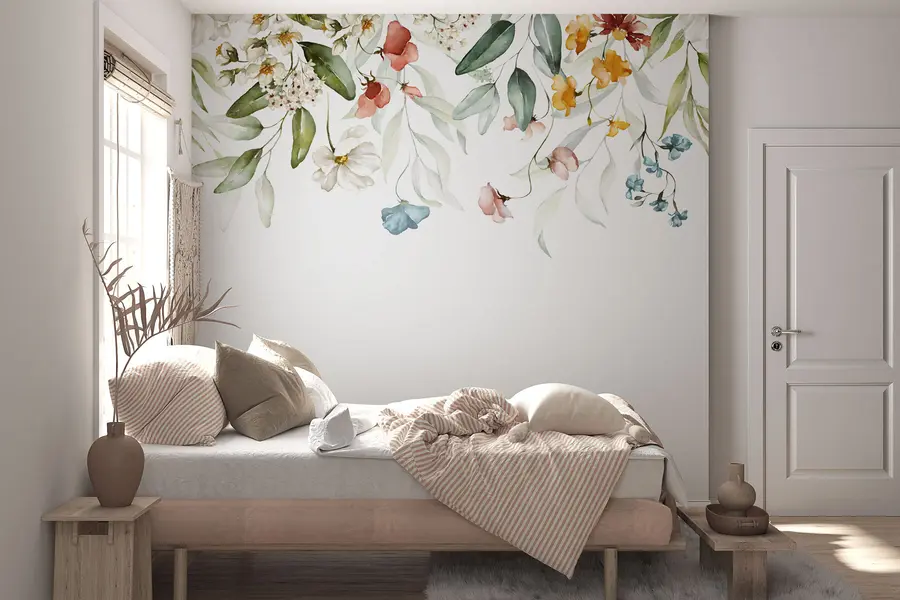 murais de parede Flores e folhas sobre fundo branco u99495
