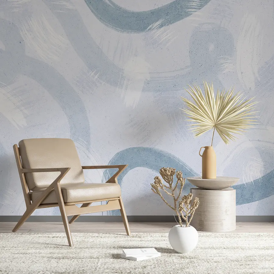 murais de parede Pinceladas, padrão abstrato desenhado à mão, cores azuis u99656v1