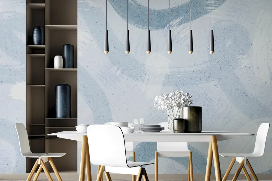 murais de parede Pinceladas, padrão abstrato desenhado à mão, cores azuis u99656v1