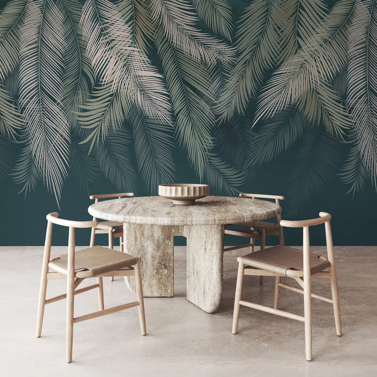murais de parede Folhas de palmeira sobre um fundo verde escuro u48556v2d2