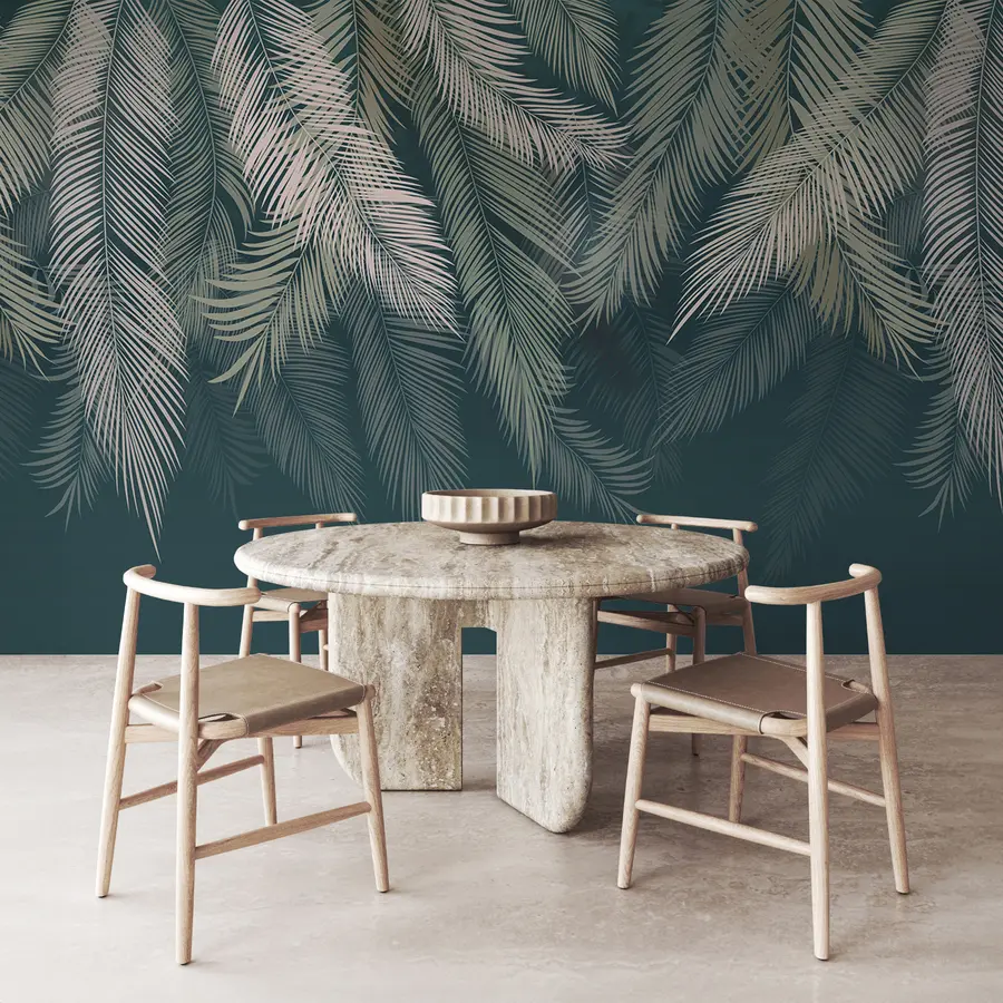 murais de parede Folhas de palmeira sobre um fundo verde escuro u48556v2d2
